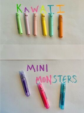 Ooly Kawaii Highlighter Set Lot * Mini Monsters * 9pc * Pastel * Stationery